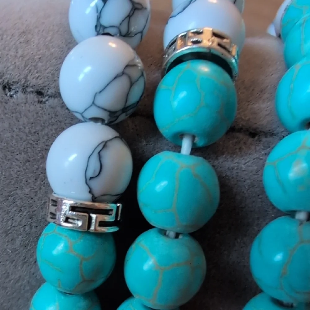 Chic Western White and Turquoise Color Beaded Bracelet Set